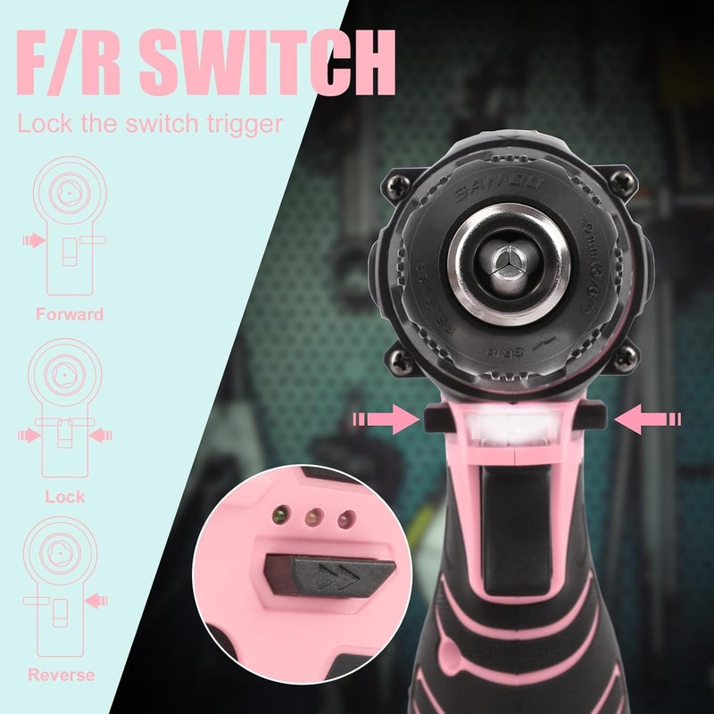 COMOWARE Pink Cordless Drill Set for Women, 12V Lightweight Electric Screwdriver with 3/8" Keyless Chuck, 1.5Ah Battery - Portable Power Drill Kit with Pink Tool Bag for Home DIY Projects - Image 4